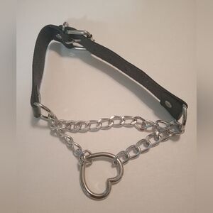 #654.  Faux Leather Buckle Dog Collar Goth Heart 2 Layer Chain Choker Necklace